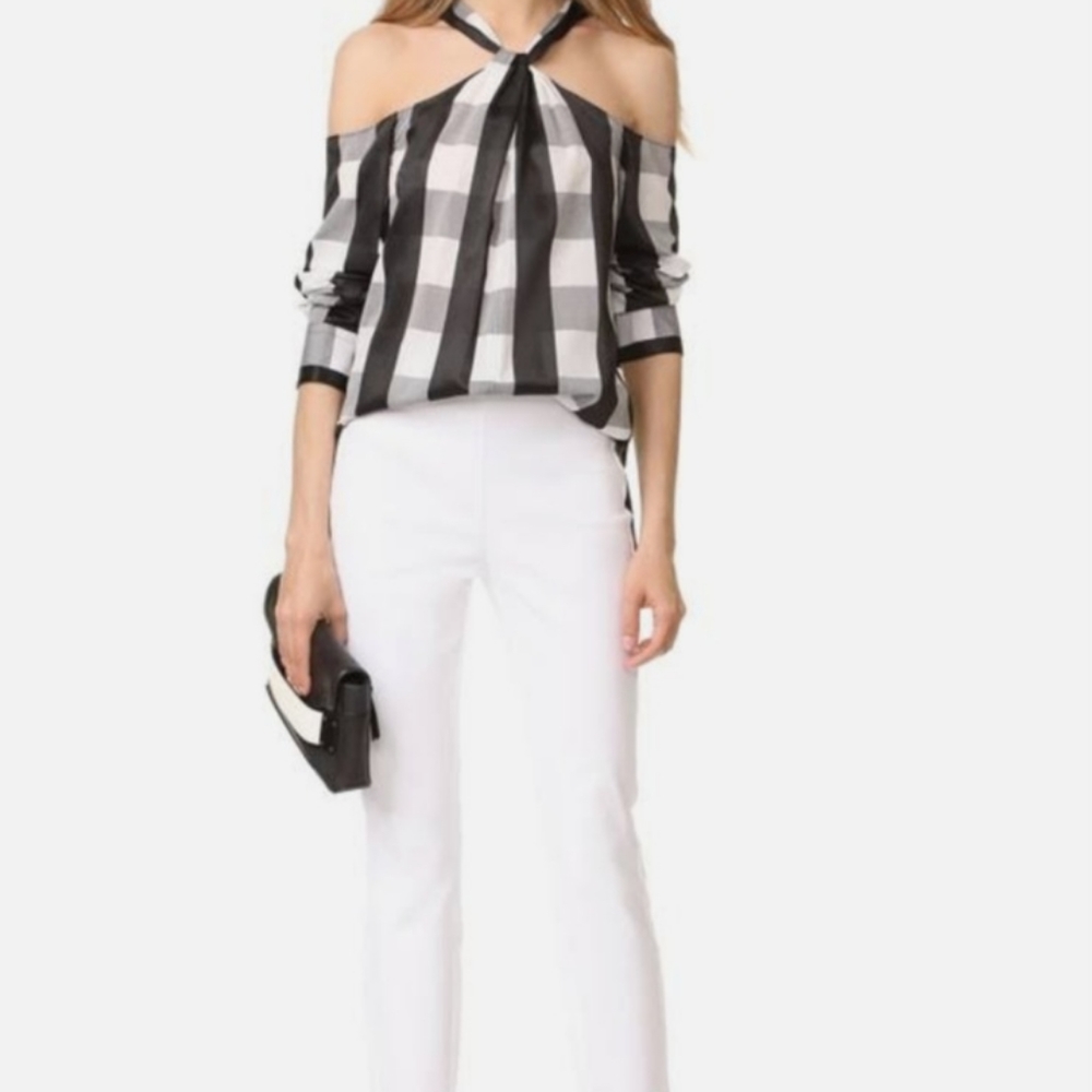 Rag & Bone Black White Plaid Collingwood Cold Shoulder Top Blouse Keyhole Small